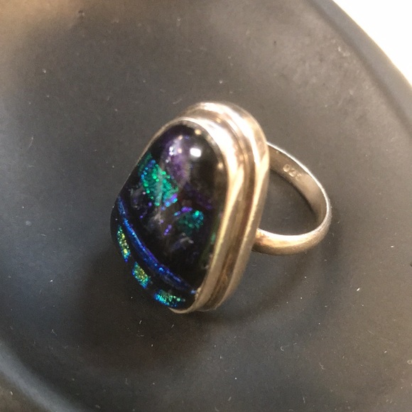 Dichroic Glass 925 Sterling Ring Size 7-1/2 - Picture 3 of 5